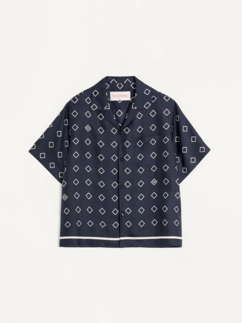 Valentino SILK TWILL BOWLING SHIRT WITH OPTICOOL PRINT