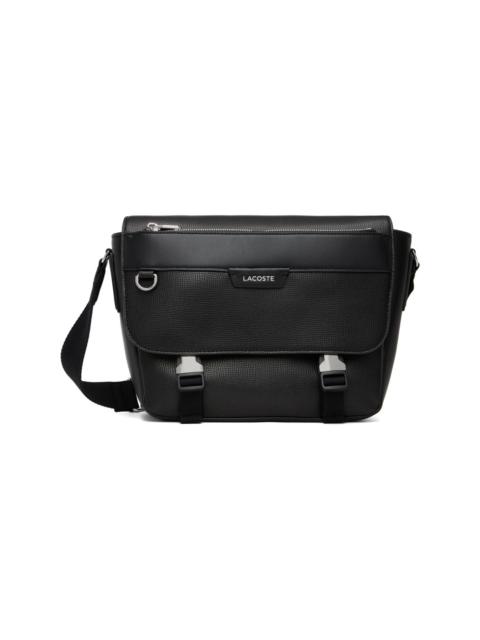 LACOSTE Black Ossian Flap Close Leather Satchel