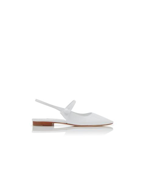 Manolo Blahnik White Patent Leather Slingback Flat Pumps