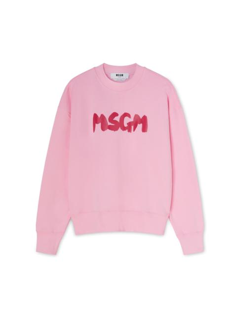 MSGM Cotton crewneck sweatshirt with brushstroke logo