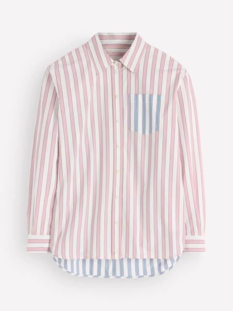 BODEN Sienna Relaxed Cotton Shirt-Pink and Blue, Hotched Stripe