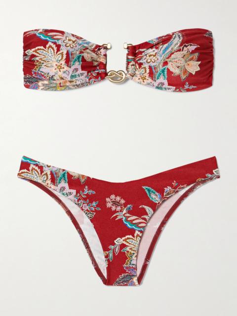 Zimmermann Rhiannon embellished printed bandeau bikini Red