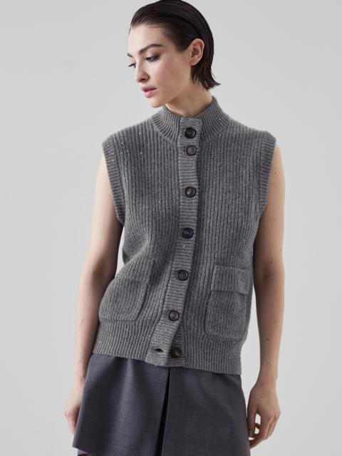 Brunello Cucinelli Cashmere and silk diamond yarn English rib vest