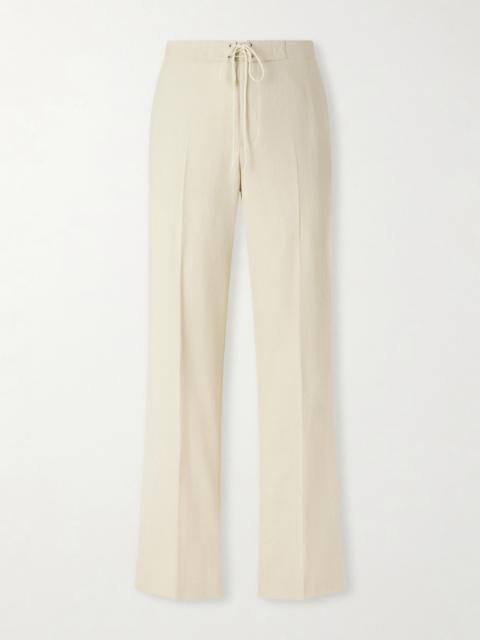 AURALEE Straight-Leg Wool, Cotton and Linen-Blend Oxford Drawstring Trousers