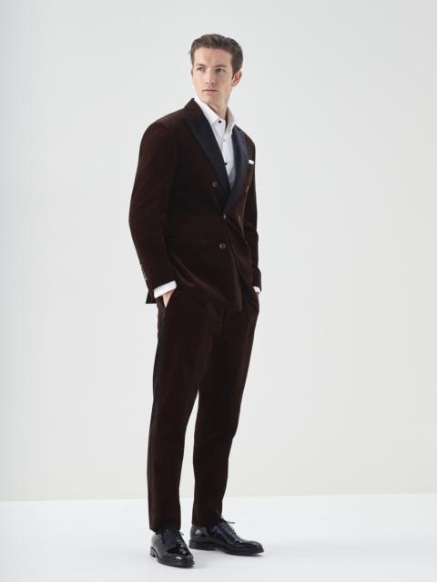 Cotton velvet tuxedo with one-and-a-half breasted jacket and pleated trousers