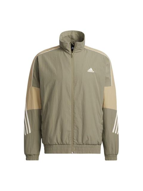 Men's adidas Si Wov Jkt Contrasting Colors Sports Stand Collar Logo Jacket Autumn Olive GT6357