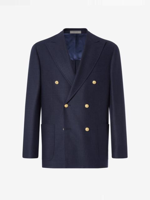 CORNELIANI Navy blue double-breasted stretch wool hopsack jacket