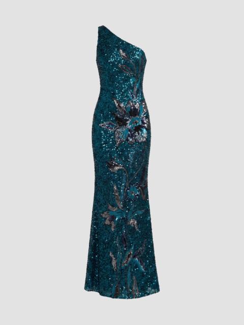 MAC DUGGAL Women's Floral Mesh One-Shoulder Gown - Teal