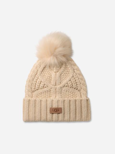 UGG ® Women's Cable Beanie With Pom Knit/Faux Fur in Cream
