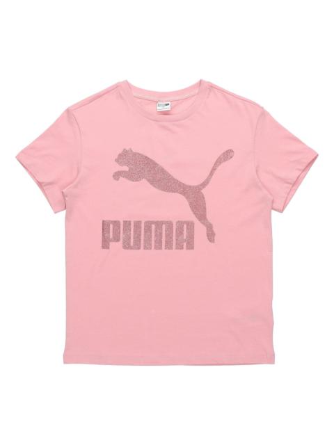 (WMNS) PUMA Logo Printing Round-neck Tee Pink 530005-14