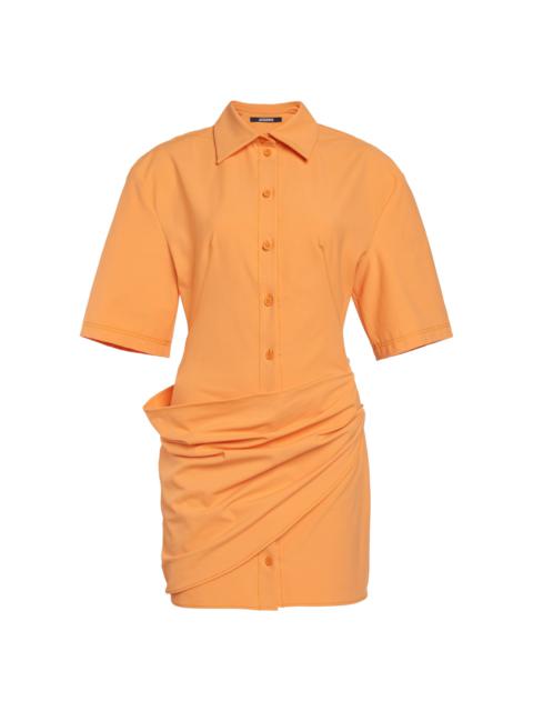 JACQUEMUS Draped Poplin Mini Shirt Dress orange