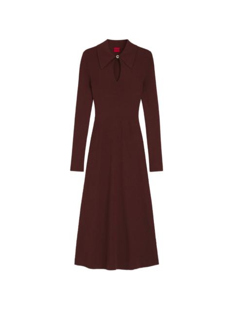 HUGO slim-fit midi dress with keyhole polo collar