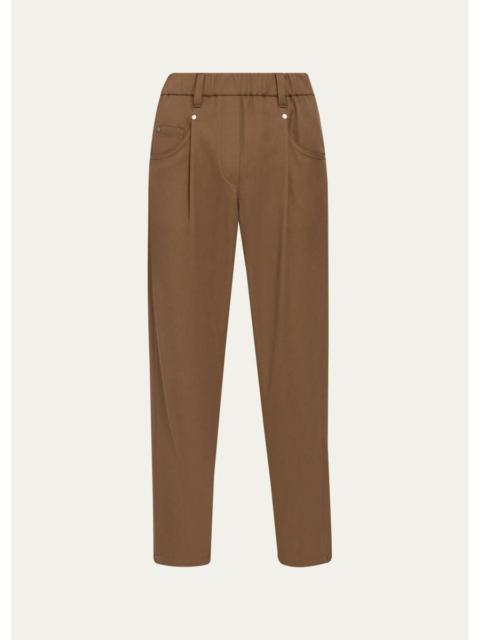 Brunello Cucinelli Cotton Straight-Leg Ankle Pull-On Pants