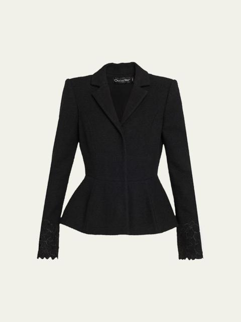Oscar de la Renta Embroidered Boucle Peplum Suit Jacket