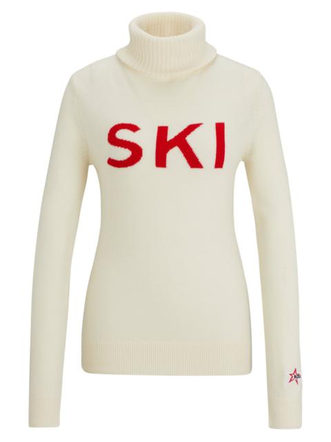 BOSS BOSS X PERFECT MOMENT SLOGAN SWEATER IN VIRGIN WOOL