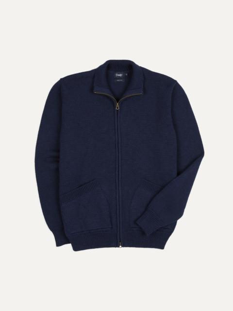 Drake's Navy Wool Zip-Through Cardigan