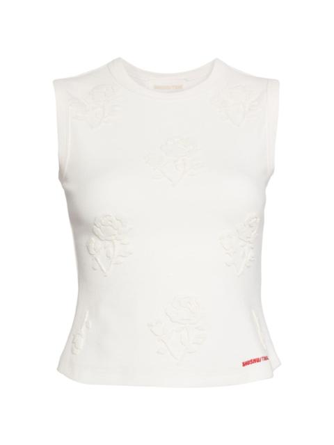 SHUSHU/TONG stereo rose embellished sleeveless t-shirt