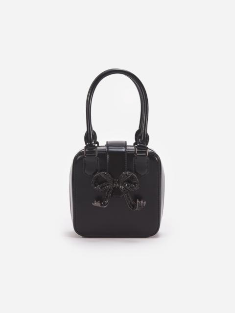 self-portrait Black Leather Square Mini Tote Bag