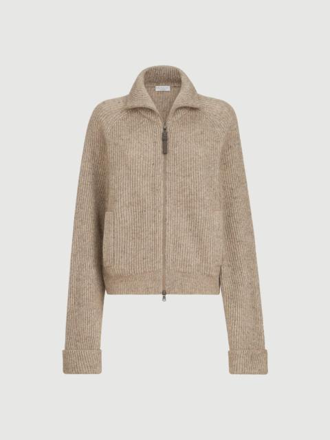 Brunello Cucinelli Sparkling cashmere, mohair and wool ribbed cardigan with shiny zipper pull