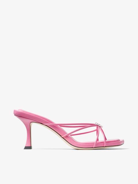 JIMMY CHOO Indiya Mule 70 Candy Pink Nappa Leather Mules with Crystal Hearts