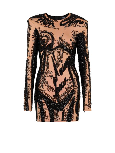 Balmain Short embroidered dress with body motif