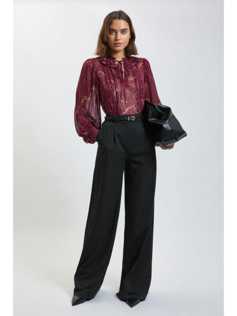 KAREN MILLEN Horse Print Viscose Georgette Frill Neck Blouse