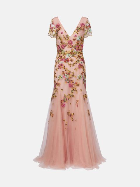COSTARELLOS Polina embroidered tulle gown