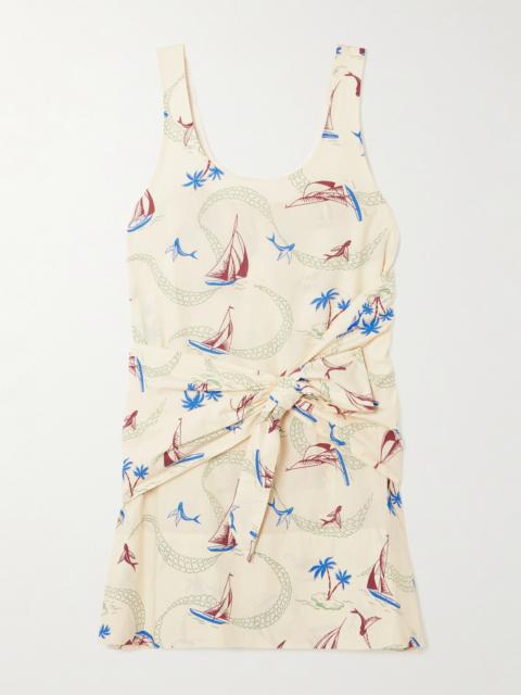 rabanne Bow-detailed Printed Cotton Mini Dress