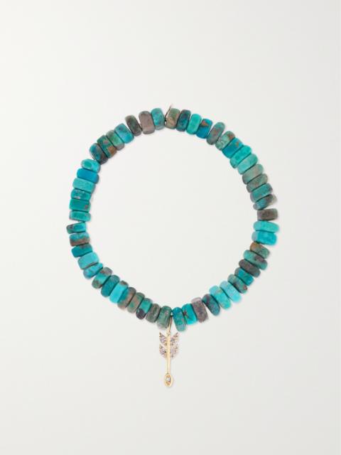 SYDNEY EVAN Small Arrow 14-karat gold, turquoise and diamond bracelet Blue