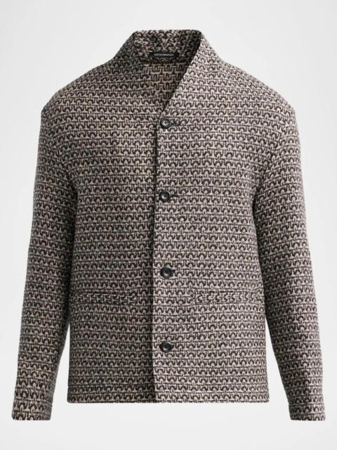 EMPORIO ARMANI Men's Wool Geo Tweed Effect Cardigan Jacket