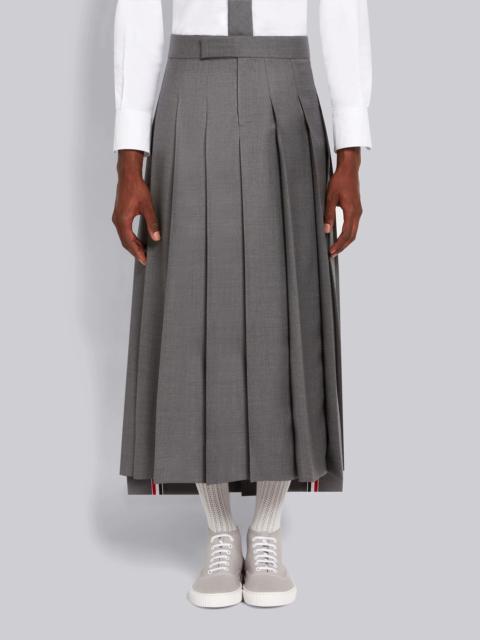 Medium Grey Super 120's Wool Twill Pleated Backstrap Ankle Length Skirt