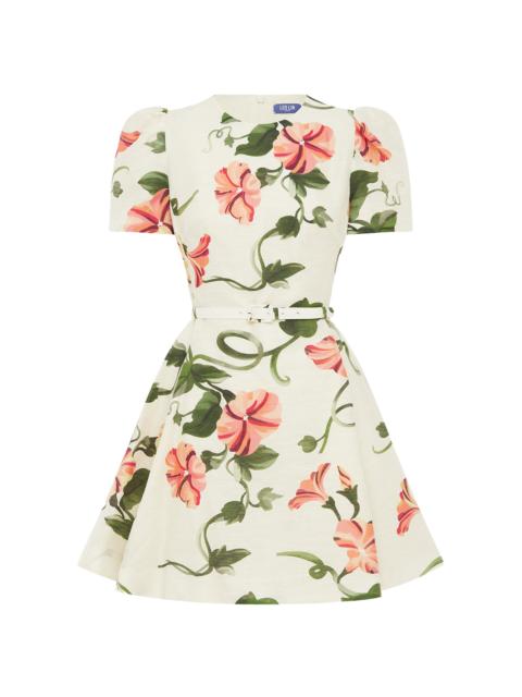 LEO LIN Elyse Printed Linen-Blend Mini Dress white