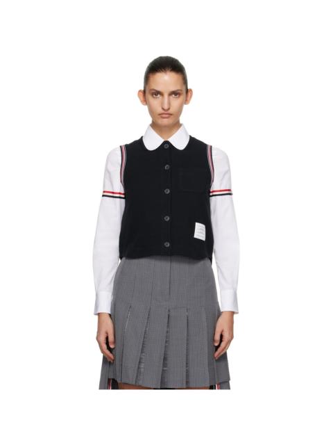 Thom Browne Navy Pique RWB Trim Sleeveless Shirt