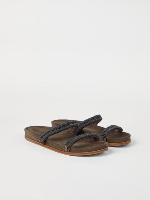 Brunello Cucinelli Suede slides with precious braided straps