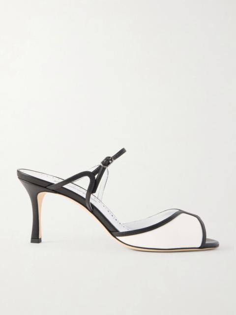Manolo Blahnik Versari 70 two-tone leather mules White