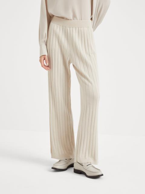 Cashmere flat rib knit trousers with monili