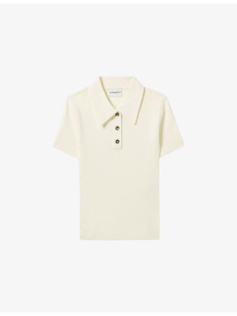 Claudie Pierlot Short-Sleeved Ribbed Knitted Polo Shirt