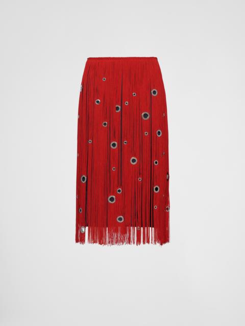 Prada Midi-skirt with fringe and grommet embellishment