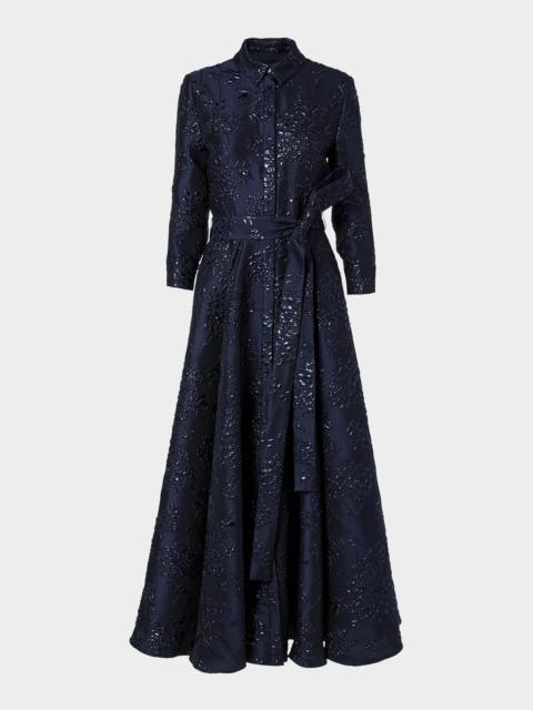 CAROLINA HERRERA 3/4-Sleeve Jacquard Midi Shirtdress
