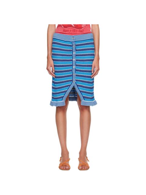 GANNI Navy Cotton Pointelle Stripe Midi Skirt