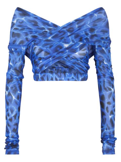 KNWLS Anti Cross Over printed stretch-tulle top