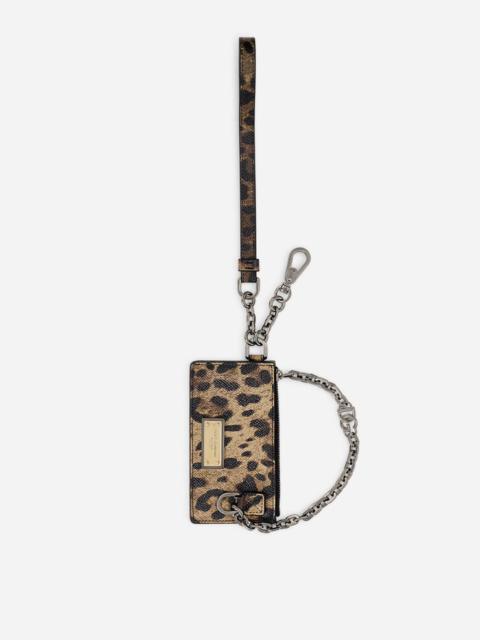 Dauphine calfskin card holder with leopard print
