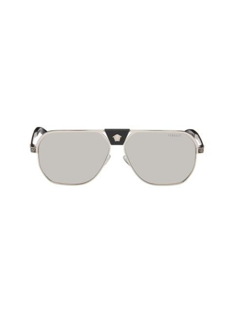 VERSACE Silver Greca Flow Navigator Sunglasses