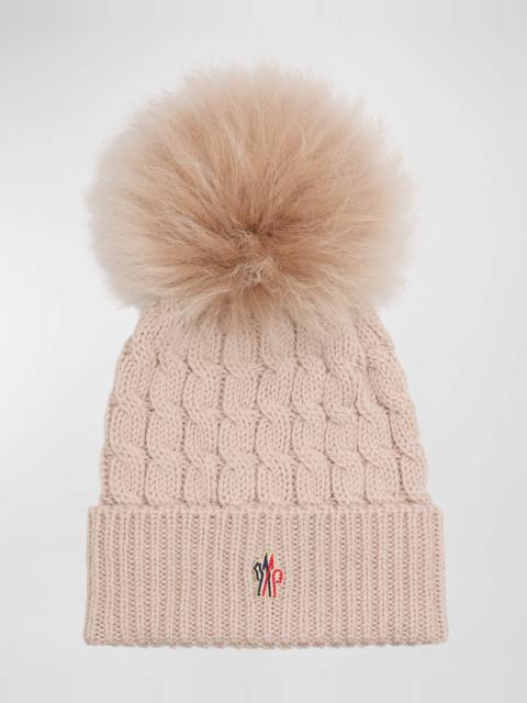 Wool Cashmere Beanie with a Shearling Pom