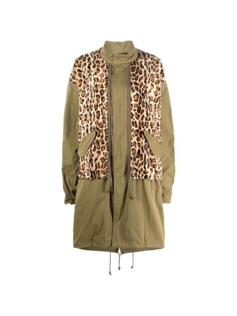 Junya Watanabe leopard-print panelled parka coat
