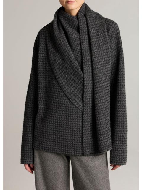 Vince Houndstooth Draped-Shawl Wool-Cashmere Sweater