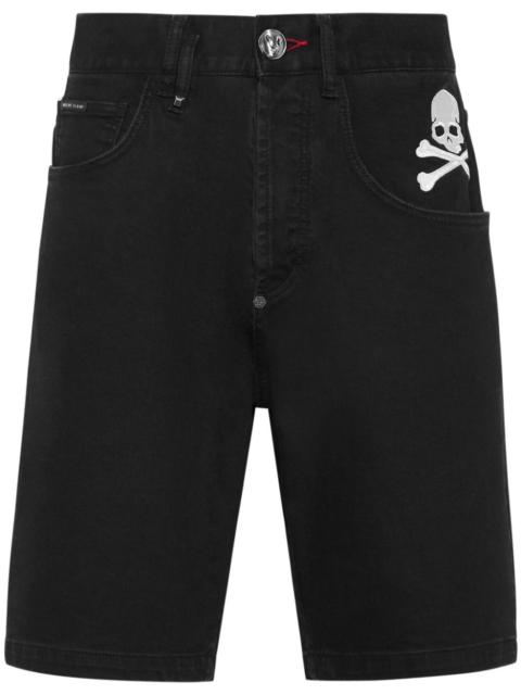 PHILIPP PLEIN skull-embroidered denim shorts