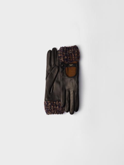 Prada Nappa leather and mélange knit gloves