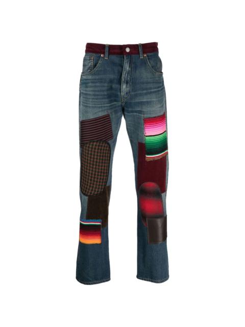 patchwork-design slim-cut jeans