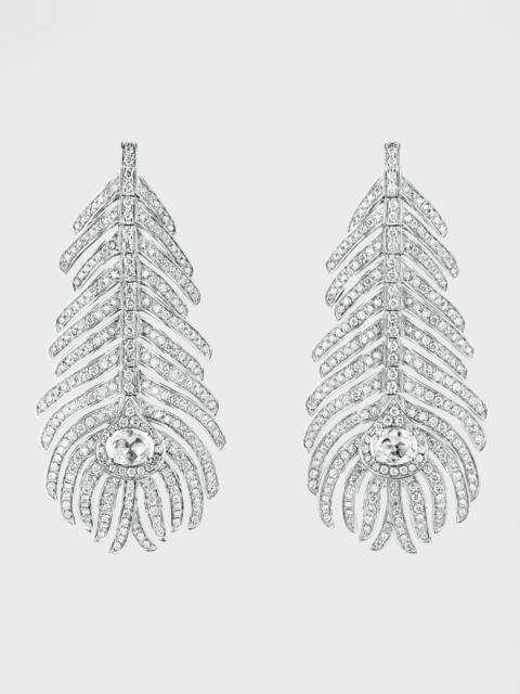 White Gold Plume de Paon Medium Diamond Feather Earrings